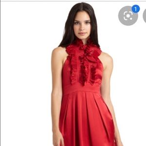 bcbg red ruffle dress